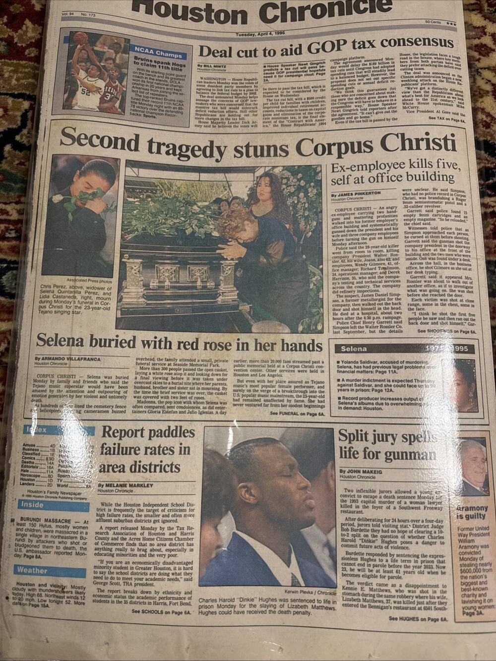 RARE Selena Quintanilla April 4, 1995 Houston Chronicle Newspaper Memorial